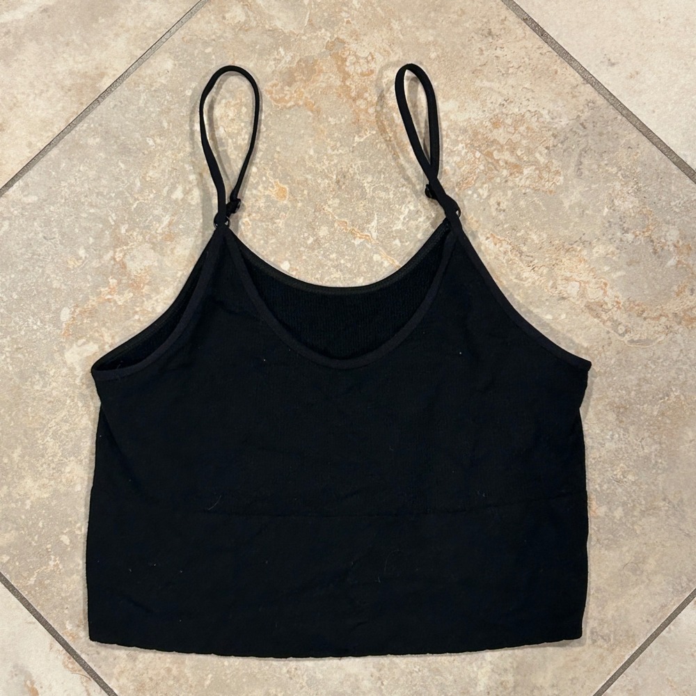 Anthropologie Cami Cropped Tank Top Womens S/M Black Solid Seamless Stretch